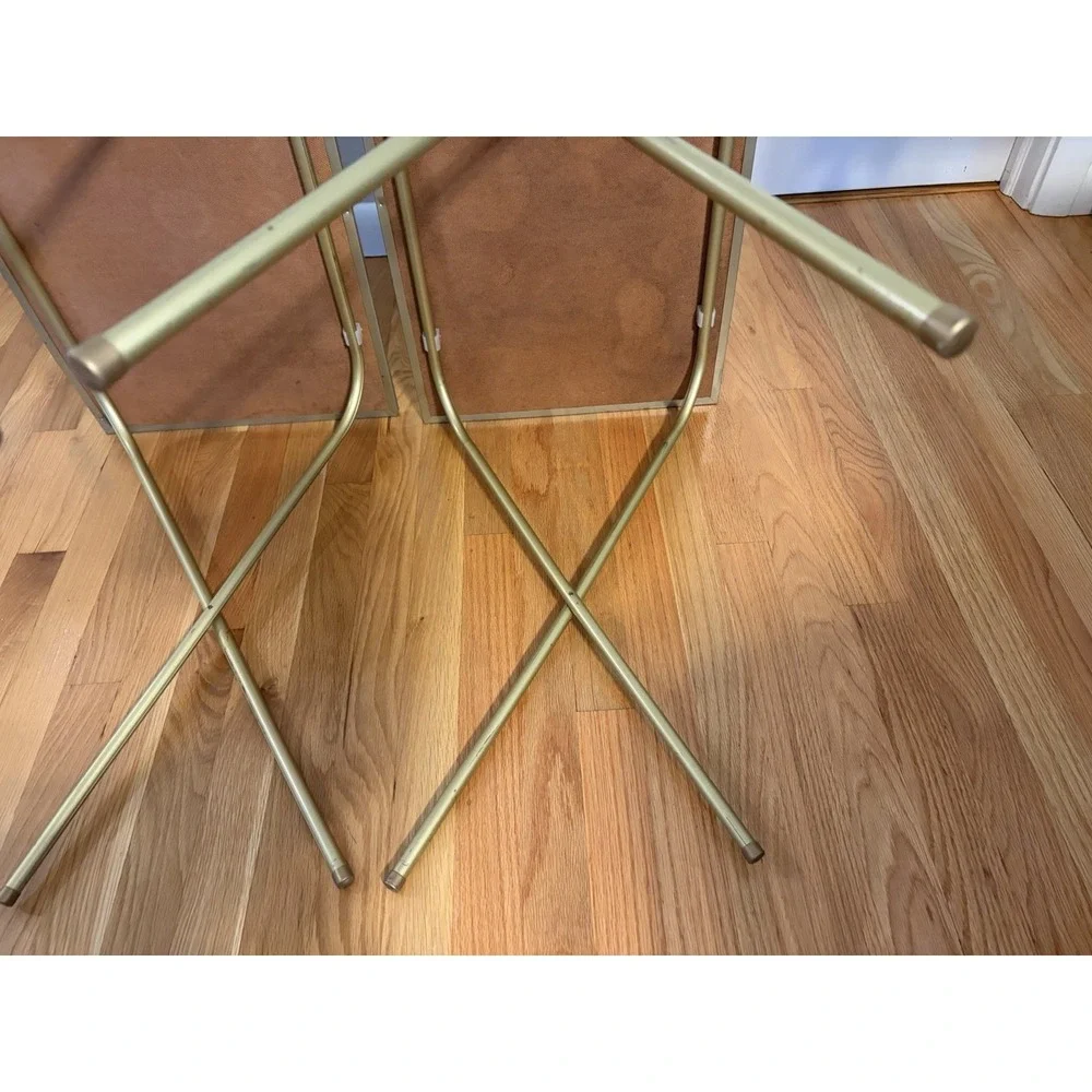 Vintage Set of 2 MCM  Folding TV Tray Tables Faux Parquet Wood P93 23 X 15 X 25